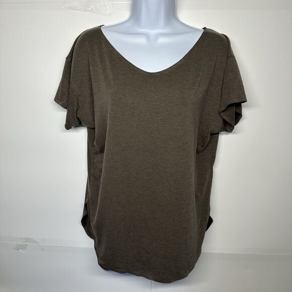 UNIQLO women's tshirt Brown AIRism Seamless V-Neck Short-Sleeve Size Extra Small - Picture 1 of 9